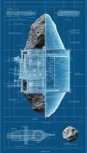 A Blue And White Drawing Of A Spacecraft Is Shown