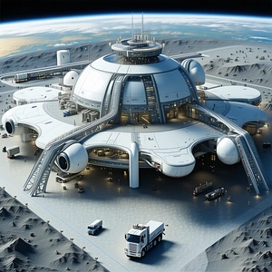 A Futuristic Space Station With A Large White Dome-shaped Structure