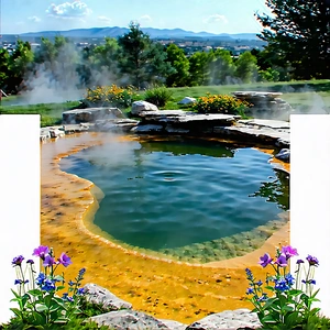 Nature Concept Art: Hot Spring Surrounded By Wildflowers With Beautiful Outdoor