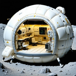 A Large White Spacecraft, Possibly A Space Station, With A Dome-shaped Structure