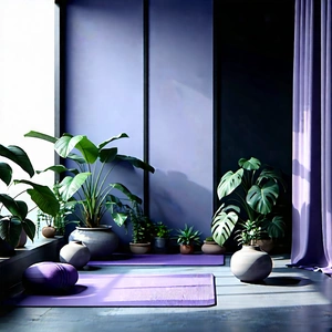 Lifestyle Minimalist Design: Wellness scene with yoga mat and plants