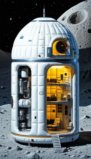 In The Image, There Is A Large White Space Station With A Dome-shaped Top