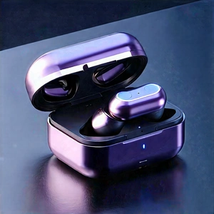 Wireless Earbuds With Streaming Content With Small Purple
