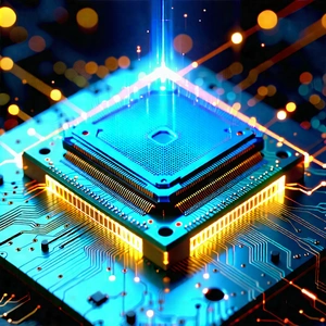Tech 3d Render: Microchip With Laser Scanning With Close-up Computer