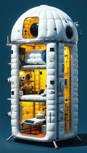 A Large, White, Cylindrical Space That Appears To Be A Living Area