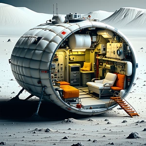 A Large White Spacecraft Is Parked On A Rocky Surface