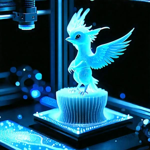 3d Printer With Holographic Projection With Blue Bird