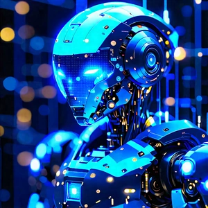 Robot With Blue Light (glow:1.34) With Futuristic Robot
