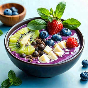 Lifestyle Ink Drawing: Smoothie Bowl Prepared With Organic Components With Bowl Filled