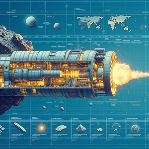 In The Image, There Is A Large Spacecraft With A Rocket Engine On The Front