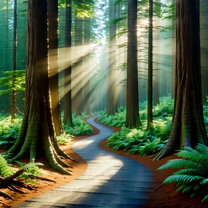 Nature Digital Illustration: Path through redwood forest