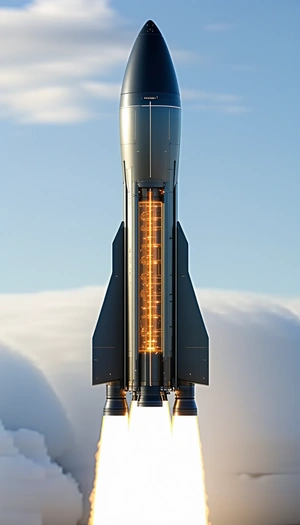 A Rocket Ship Is Shown In A Close-up View, With Its Engine And Fuel System Visible