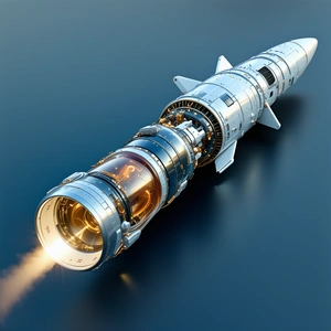 A Rocket Is Shown In A Close-up View, With Its Engine And Fuel System Visible