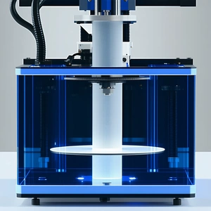 A Blue And White Machine Is Sitting On A White Table