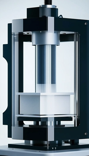 A Large, Clear Glass Cylinder Is Filled With A Blue Liquid