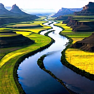 Nature Octane Render: Aerial View Of Winding River With Beautiful River