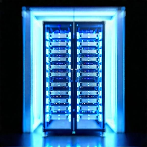 Server Rack With Blue Light (glow:1.29) With Large Blue
