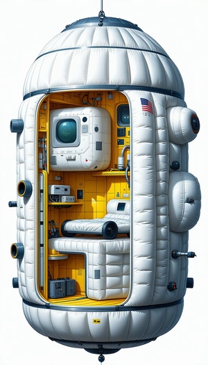 In The Image, There Is A Large White Spacecraft With A Yellow Interior