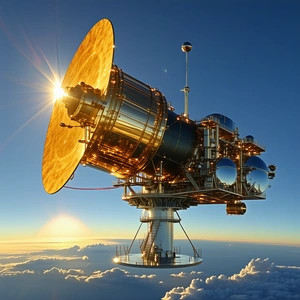 A Large Satellite Dish, Which Is Mounted On A Tower
