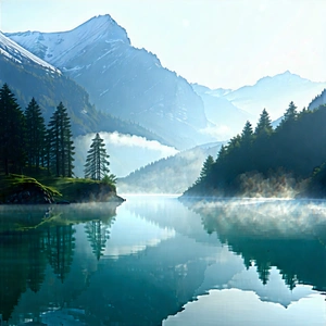 Nature Commercial Photography: Mist Over Alpine Lake With Image, There