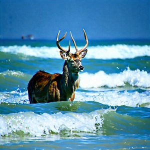 Nature Digital Illustration: Deer In (ocean:1.11) Waters With Deer Standing