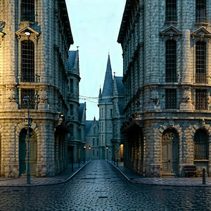 Urban Lithograph: Urban street with historic buildings