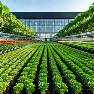 Agricultural Technology In Manufacturing Facility With Large Greenhouse