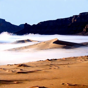 Nature Stock Photography: Desert Landscape During Foggy Morning With Sandy Desert
