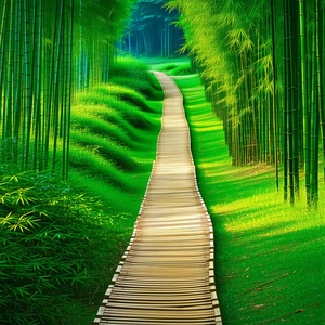 Nature Aerial Photography: Path Through Bamboo Grove With Long, Narrow