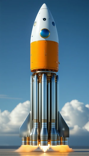 A Large Rocket Ship, Possibly A Space Shuttle, Sitting On Top Of A Launch Pad