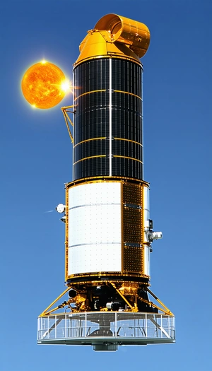 A Large Tower With A Solar Panel On Top