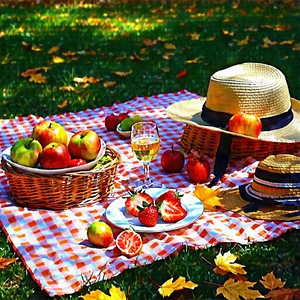Lifestyle Oil Painting: Summer Picnic During Autumn With Image, There