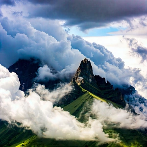 Nature Product Photography: (dramatic:1.48) Clouds Over (mountain:1.41) Peak With Majestic Mountain