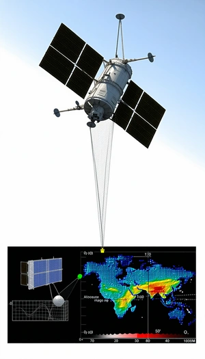 A Satellite In Space, With A Large Antenna Extending From It