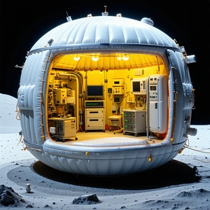 A White Dome-shaped Structure, Possibly A Space Station Or A Moon Base, With A Large Window