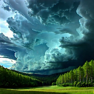 Nature Geometric Design: Storm (clouds:1.38) Over Forest Clearing With Lush Green