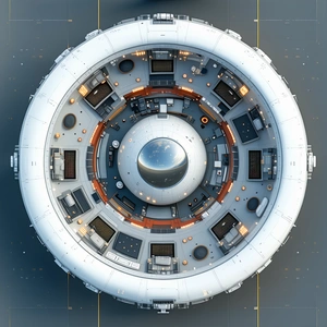 The Image Is A 3d Model Of A Space Station, Showcasing Its Interior