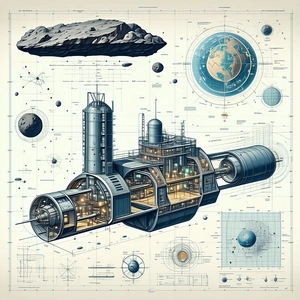 The Image Is A Detailed Drawing Of A Spacecraft, Showcasing Its Various Components And Features