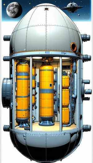 In The Image, There Is A Large, Cylindrical Structure With A Yellow And Blue Color Scheme