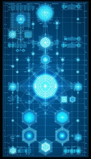 The Image Is A Blue And White Diagram Of A Complex System