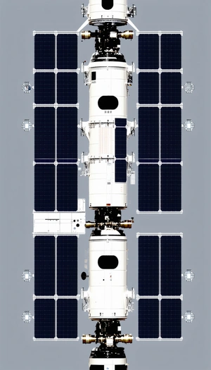 A Large Spacecraft With A White And Black Color Scheme