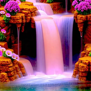 Nature Stock Photography: Waterfall Pool Surrounded By Wildflowers With Beautiful Waterfall