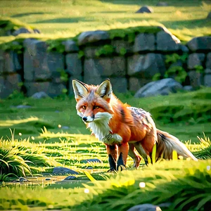 Nature Digital Art: Fox In Natural Habitat With Walking Through