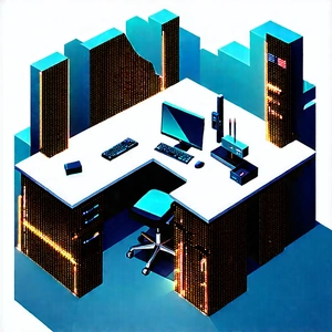 Futuristic (digital:1.12) Workspace With Computer-generated (cgi)