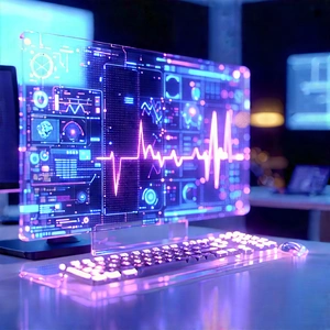 Healthcare Technology In Tech Office With Computer Monitor