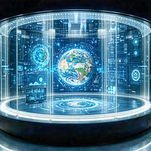 Educational Technology In Research Center With Large, Illuminated