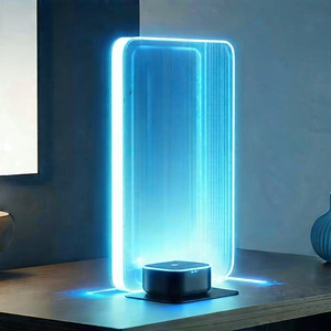 Tech Minimalist Design: Smart Home Device With Holographic Display With Modern Sleek-looking