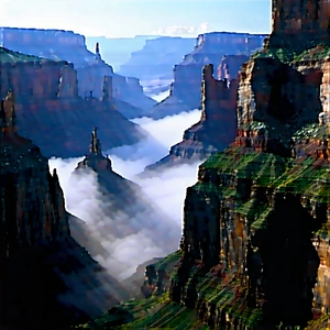 Nature Graphic Design: Canyon During Foggy Morning With Breathtaking View