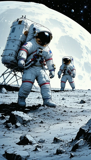 In The Image, There Are Two Astronauts Standing On A Rocky Surface, Possibly On The Moon