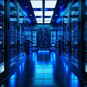 Tech Minimalist Design: (futuristic:1.14) Server Room With Image, There